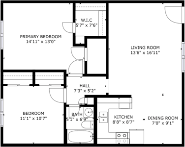 Click Here for Two Bedroom -  One Bath Virtual Tour